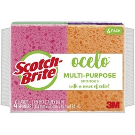 SCOTCH-BRITE Ocelo 7274-FD Handy Sponge, 4.7 in L, 7 in W, 11/16 in Thick, Cellulose, Assorted MMM7274FD